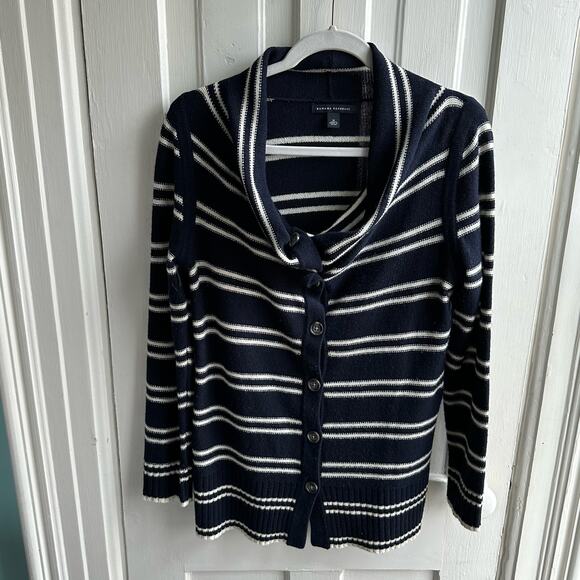 Banana Republic Fold-Over Collar Striped Cardigan Sweater Lambswool Cashmere - Picture 2 of 8